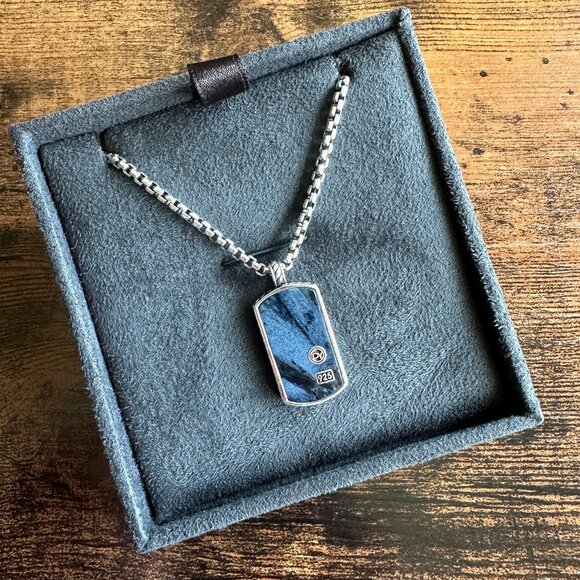 David Yurman Pietersite Dog Tag & DY Small Box Chain Necklace - 16" - Picture 1 of 14